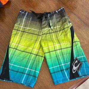 Billabong Plaid Board Shorts - Green and Blue